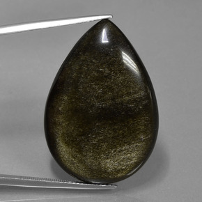 36.35캐럿 천연 블랙 골드 광택 옵시디언, 배 모양, 34.2×23.7 mm, 불투명체