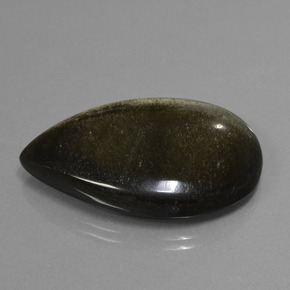 36.35캐럿 천연 블랙 골드 광택 옵시디언, 배 모양, 34.2×23.7 mm, 불투명체