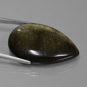 36.35캐럿 천연 블랙 골드 광택 옵시디언, 배 모양, 34.2×23.7 mm, 불투명체