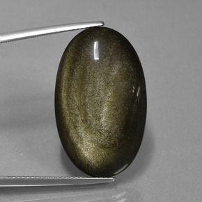 20.82캐럿 천연 골드 광택 옵시디언, 타원형 컷, 28.3×17.3 mm, 불투명체