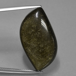 25.29캐럿 천연 블랙 골드 광택 옵시디언, 멋진 모양, 28.8×15.5 mm, 불투명체