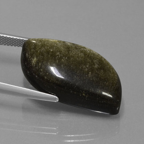 25.29캐럿 천연 블랙 골드 광택 옵시디언, 멋진 모양, 28.8×15.5 mm, 불투명체