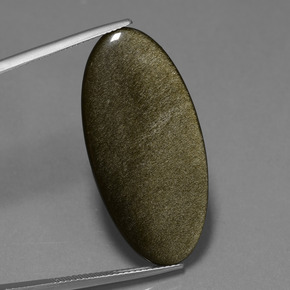 15.09캐럿 천연 블랙 골드 광택 옵시디언, 타원형 컷, 36×17.2 mm, 불투명체