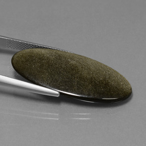 15.09캐럿 천연 블랙 골드 광택 옵시디언, 타원형 컷, 36×17.2 mm, 불투명체