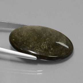 28.74캐럿 천연 브론즈 블랙 옵시디언, 타원형 컷, 32.9×25 mm, 불투명체