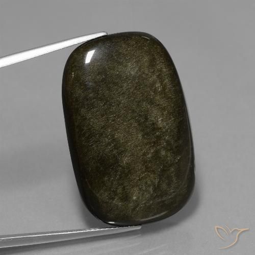 38.49ct 자연스러운 골드 광택이 있는 블랙 흑요석, 방석, 불투명체