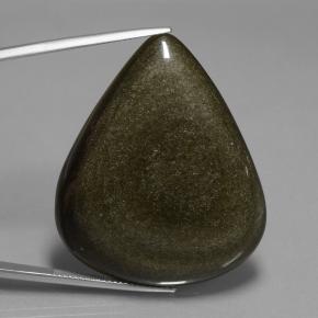 62.15캐럿 천연 골드 광택 블랙 옵시디언, 배 모양, 40.9×33.8 mm, 불투명체