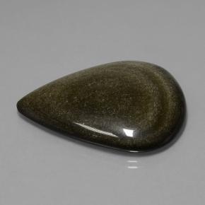 62.15캐럿 천연 골드 광택 블랙 옵시디언, 배 모양, 40.9×33.8 mm, 불투명체