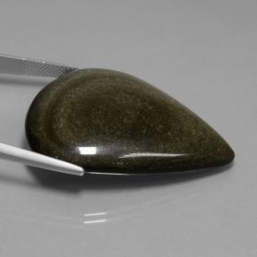 62.15캐럿 천연 골드 광택 블랙 옵시디언, 배 모양, 40.9×33.8 mm, 불투명체