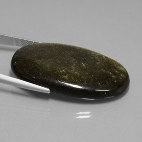49.66캐럿 천연 골드 광택 흑요석, 타원형 컷, 불투명체