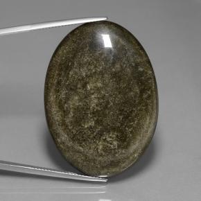 57.33캐럿 천연 골드 광택이 있는 블랙 옵시디언, 타원형 컷, 40.9×29.8 mm, 불투명체