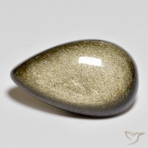 13.44캐럿 천연 골드 광택이 있는 블랙 옵시디언, 배 모양, 불투명체