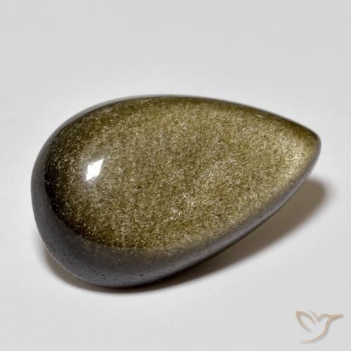 13.44캐럿 천연 골드 광택이 있는 블랙 옵시디언, 배 모양, 불투명체