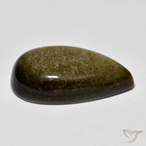 13.44캐럿 천연 골드 광택이 있는 블랙 옵시디언, 배 모양, 불투명체