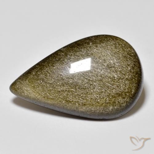 11.74ct 자연스러운 골드 광택이 있는 블랙 흑요석, 배 모양, 불투명체