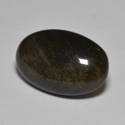 8.61캐럿 천연 골드 광택이 있는 블랙 옵시디언, 타원형 컷, 18.8×12.2 mm, 불투명체