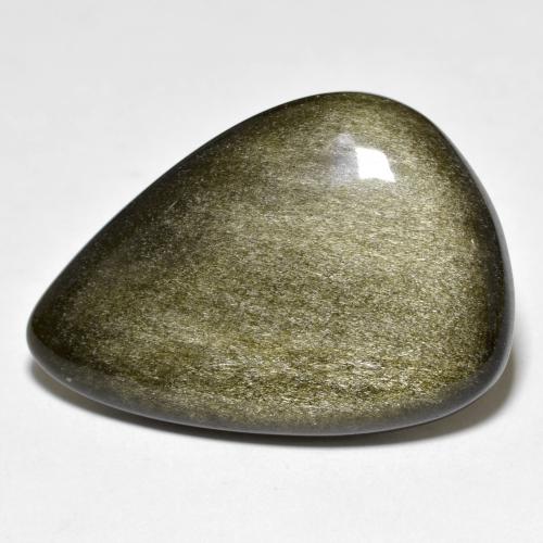 26.27캐럿 천연 블랙 브라운 옵시디언, 배 모양, 31×21.5 mm, 불투명체