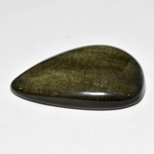 26.27캐럿 천연 블랙 브라운 옵시디언, 배 모양, 31×21.5 mm, 불투명체