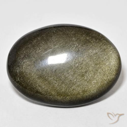 28.60캐럿 천연 골드 광택이 있는 블랙 옵시디언, 타원형 컷, 29.3×21.2 mm, 불투명체