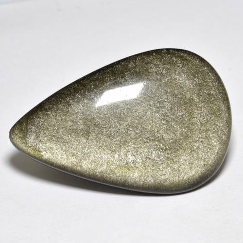 27.20캐럿 천연 골드 광택이 있는 블랙 옵시디언, 배 모양, 34.2×22.4 mm, 불투명체