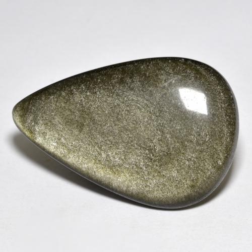 27.20캐럿 천연 골드 광택이 있는 블랙 옵시디언, 배 모양, 34.2×22.4 mm, 불투명체