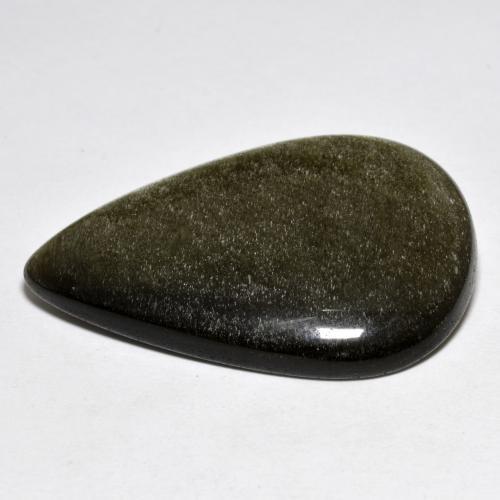 27.20캐럿 천연 골드 광택이 있는 블랙 옵시디언, 배 모양, 34.2×22.4 mm, 불투명체