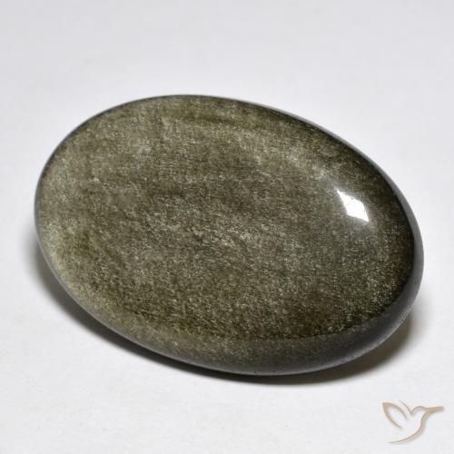 30.38ct 자연스러운 골드 광택이 있는 블랙 흑요석, 타원형, 불투명체