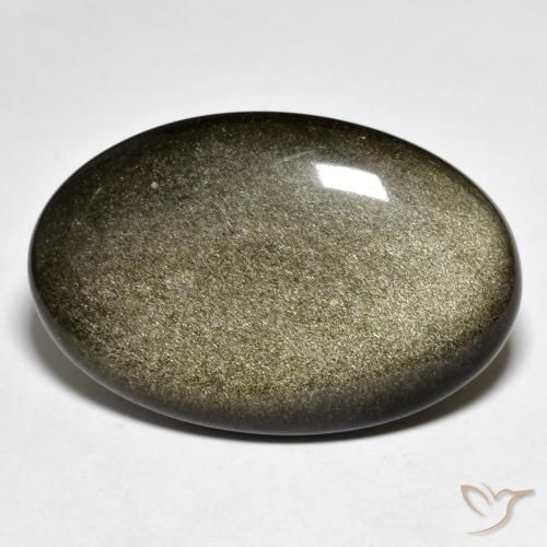 30.47ct 자연스러운 골드 광택이 있는 블랙 흑요석, 타원형, 불투명체