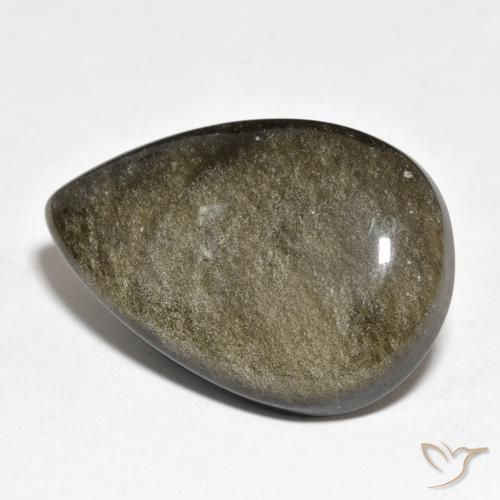 22.95ct 자연스러운 골드 광택이 있는 블랙 흑요석, 배 모양, 불투명체