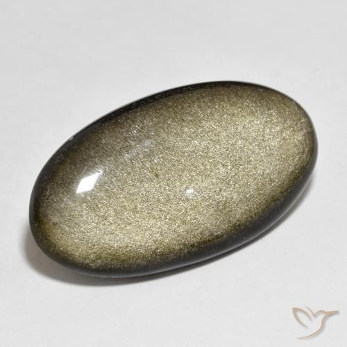 21.84ct 자연스러운 골드 광택이 있는 블랙 흑요석, 타원형, 불투명체