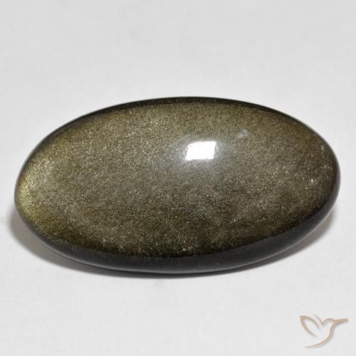 21.84캐럿 천연 골드 광택이 있는 블랙 흑요석, 타원형 컷, 불투명체