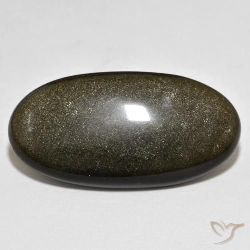19.87ct 자연스러운 골드 광택이 있는 블랙 흑요석, 타원형, 불투명체