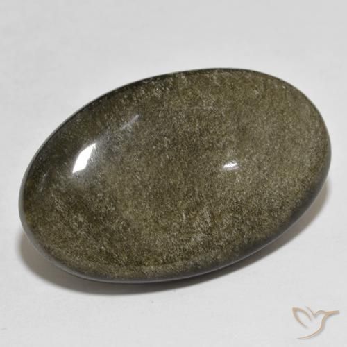 27.98캐럿 천연 골드 광택이 있는 블랙 흑요석, 타원형 컷, 불투명체