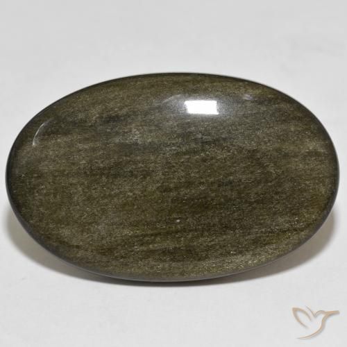 39.46ct 자연스러운 골드 광택이 있는 블랙 흑요석, 타원형, 불투명체