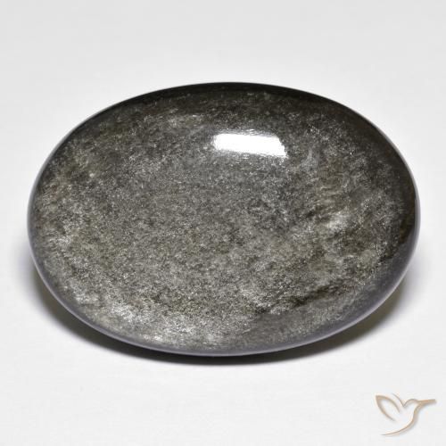 32.02캐럿 천연 회흑색 옵시디언, 타원형 컷, 30.4×21.2 mm, 불투명체