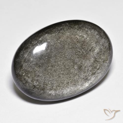 32.02캐럿 천연 회흑색 옵시디언, 타원형 컷, 30.4×21.2 mm, 불투명체
