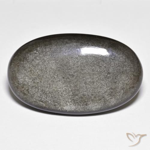 26.36캐럿 천연 미디엄 다크 그레이 옵시디언, 타원형 컷, 32.4×19.4 mm, 불투명체