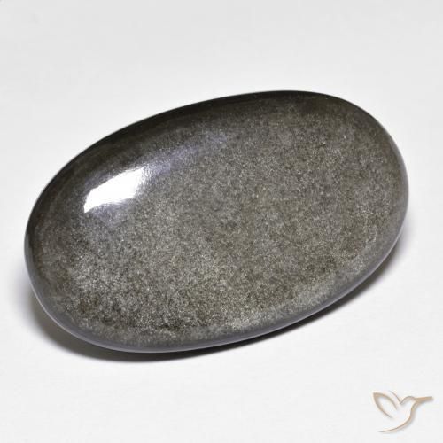 26.36캐럿 천연 미디엄 다크 그레이 옵시디언, 타원형 컷, 32.4×19.4 mm, 불투명체