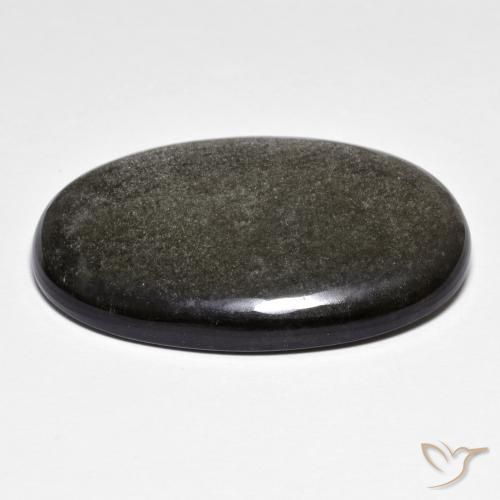 26.36캐럿 천연 미디엄 다크 그레이 옵시디언, 타원형 컷, 32.4×19.4 mm, 불투명체