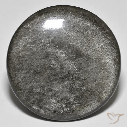 37.03캐럿 천연 밝은 회색 옵시디언, 라운드 컷, 31.75 mm, 불투명체