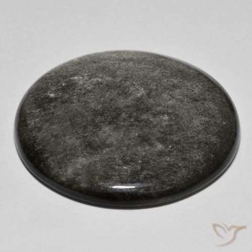 37.03캐럿 천연 밝은 회색 옵시디언, 라운드 컷, 31.75 mm, 불투명체