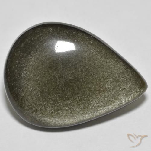 23.49ct 자연스러운 골드 광택이 있는 블랙 흑요석, 배 모양, 불투명체