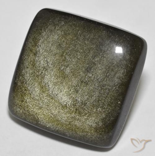 27.68캐럿 천연 골드 광택이 있는 블랙 흑요석, 쿠션 컷, 불투명체