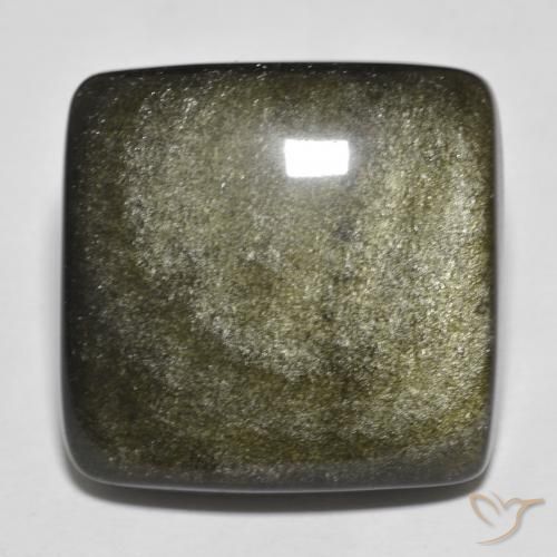 27.68캐럿 천연 골드 광택이 있는 블랙 흑요석, 쿠션 컷, 불투명체