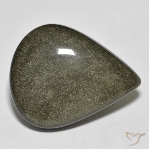 19.50ct 자연스러운 골드 광택이 있는 블랙 흑요석, 배 모양, 불투명체