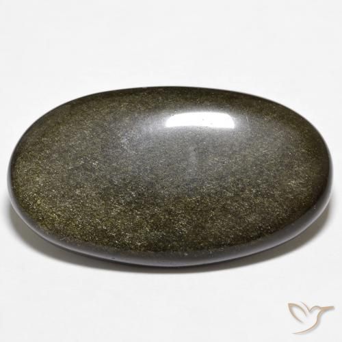18.78ct 자연스러운 골드 광택이 있는 블랙 흑요석, 타원형, 불투명체