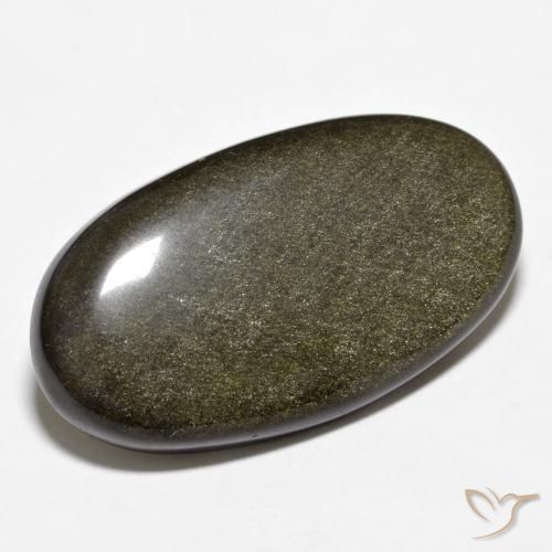 18.78캐럿 천연 골드 광택이 있는 블랙 흑요석, 타원형 컷, 불투명체