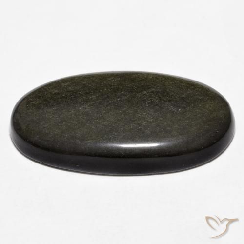 18.78캐럿 천연 골드 광택이 있는 블랙 흑요석, 타원형 컷, 불투명체