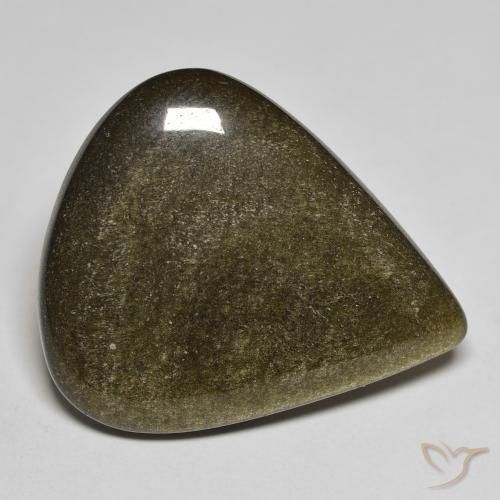 17.61ct 자연스러운 골드 광택이 있는 블랙 흑요석, 배 모양, 불투명체