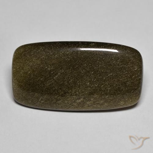 9.53캐럿 천연 골드 광택이 있는 블랙 옵시디언, 쿠션 컷, 24.4×13.2 mm, 불투명체